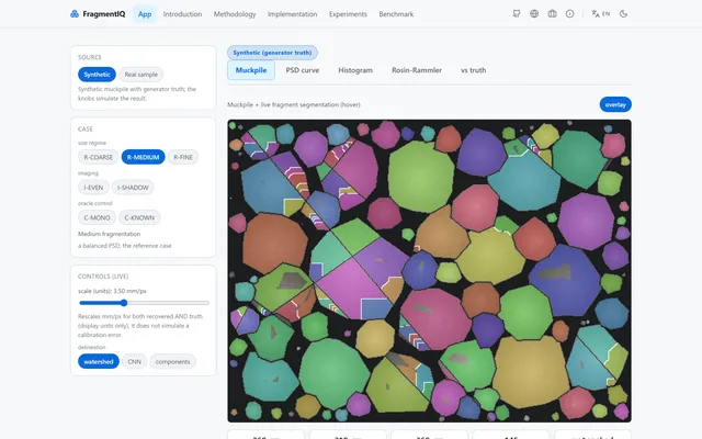FragmentIQ — Post-Blast Muckpile Fragmentation Analysis Workbench