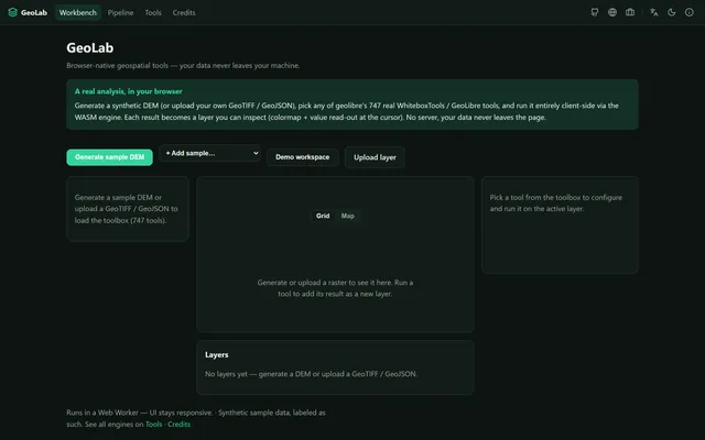 GeoLab — Browser-Native Multi-Engine Geospatial Tool Platform
