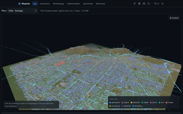 Maqueta, Real Places Rebuilt in 3D from Fused Open Geodata