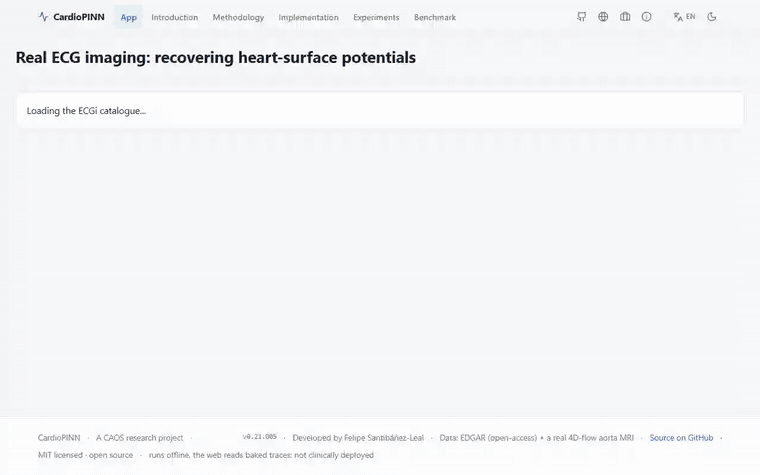 CardioPINN — Physics-Informed Cardiac Inverse-Problem Lab in action