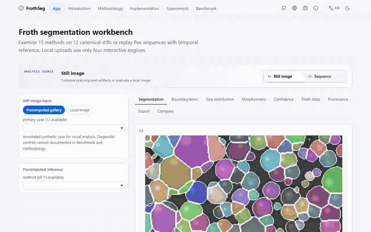 FrothSeg — Flotation-Froth Instance Segmentation Lab (Browser ML) in action
